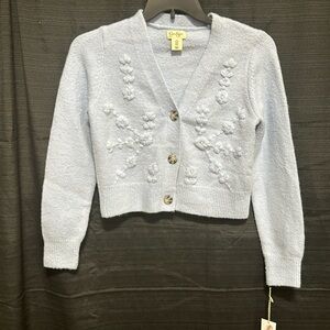 Jessica Simpson women’s light‎ blue flower embossed cardigan / Size S / NWT